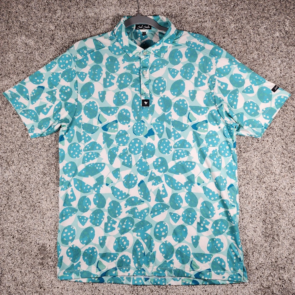 Bad Birdie Golf Polo Mens Large Teal Abstract Performance Stretch Excellent - Picture 1 of 10